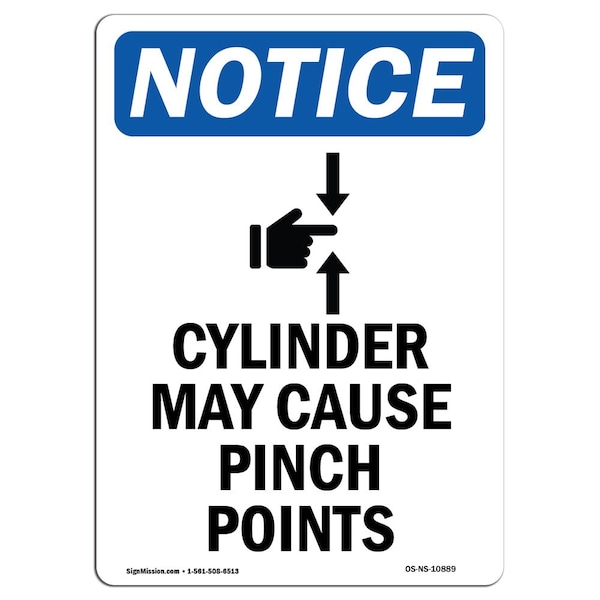 Safety Sign, OSHA Notice, 5" Height, Cylinder May Cause Sign With Symbol, Portrait, 10PK
